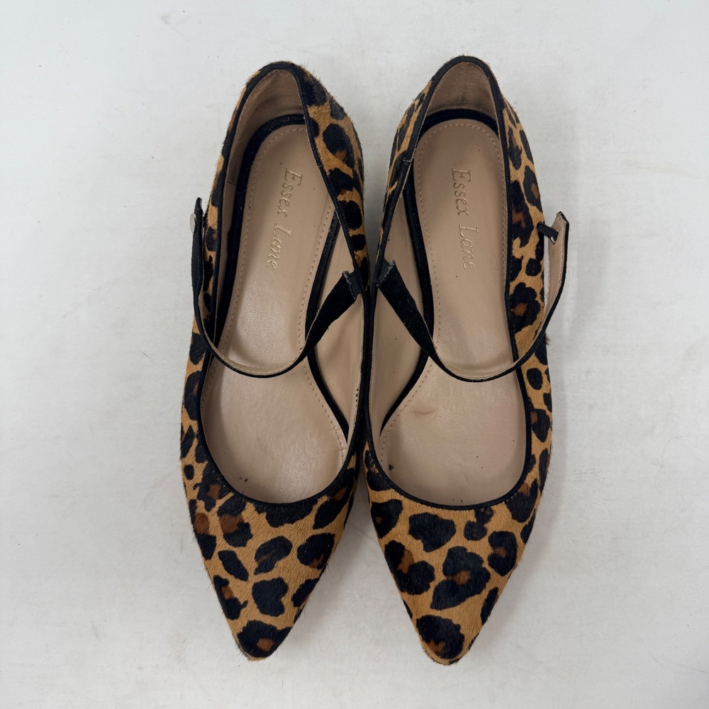 Essex Lane Leopard Print Calf Hair Mary Jane Point Toe Flats Gold Heel Size 6.5 - Picture 6 of 12